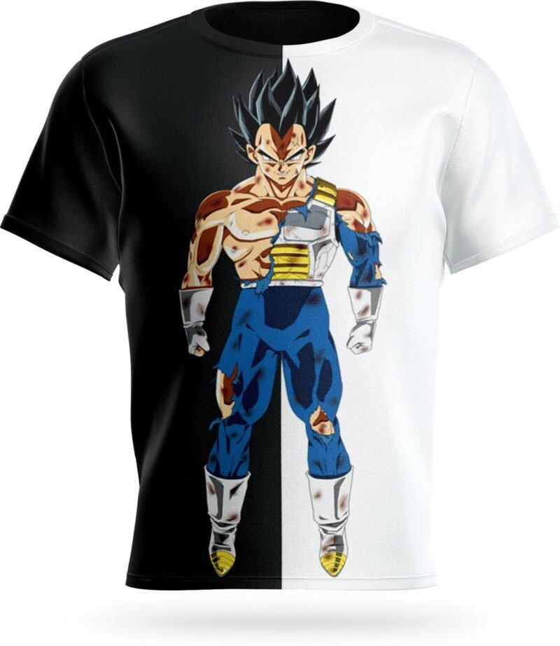 T-Shirt Dragon Ball Vegeta Noir & Blanc – Image 2